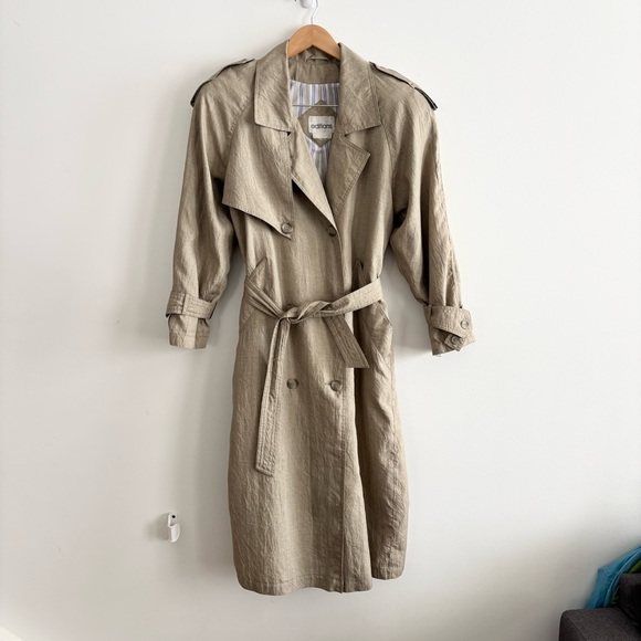 Vintage Tan Texture Classic Longline Trench Coat - Picture 2 of 15